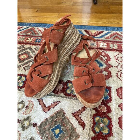 Vintage Free People US 8.5 9 EU 39 Leather Strappy Platform Sandals Cork Heels - Picture 8 of 12